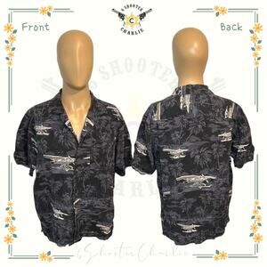 Havana Jacks Cafe Hawaiian Shirt SILK M Button Up Vintage Floral Airplanes